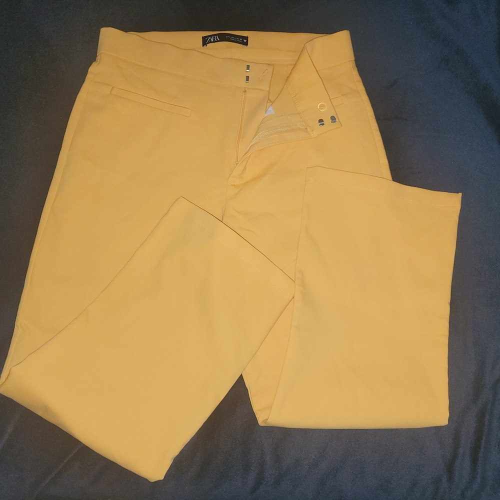 Zara Women's Yellow Pants Linen Blend